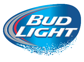 Bud Light logo with a blue background and swoosh design.