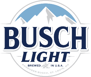 Busch Light logo with mountain and blue sky background.