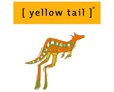 Yellow Tail wine logo featuring an abstract kangaroo illustration.